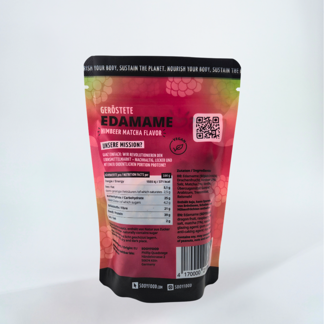 Geröstete Edamame Himbeer Matcha Protein Snack 40g von SOOYFOOD