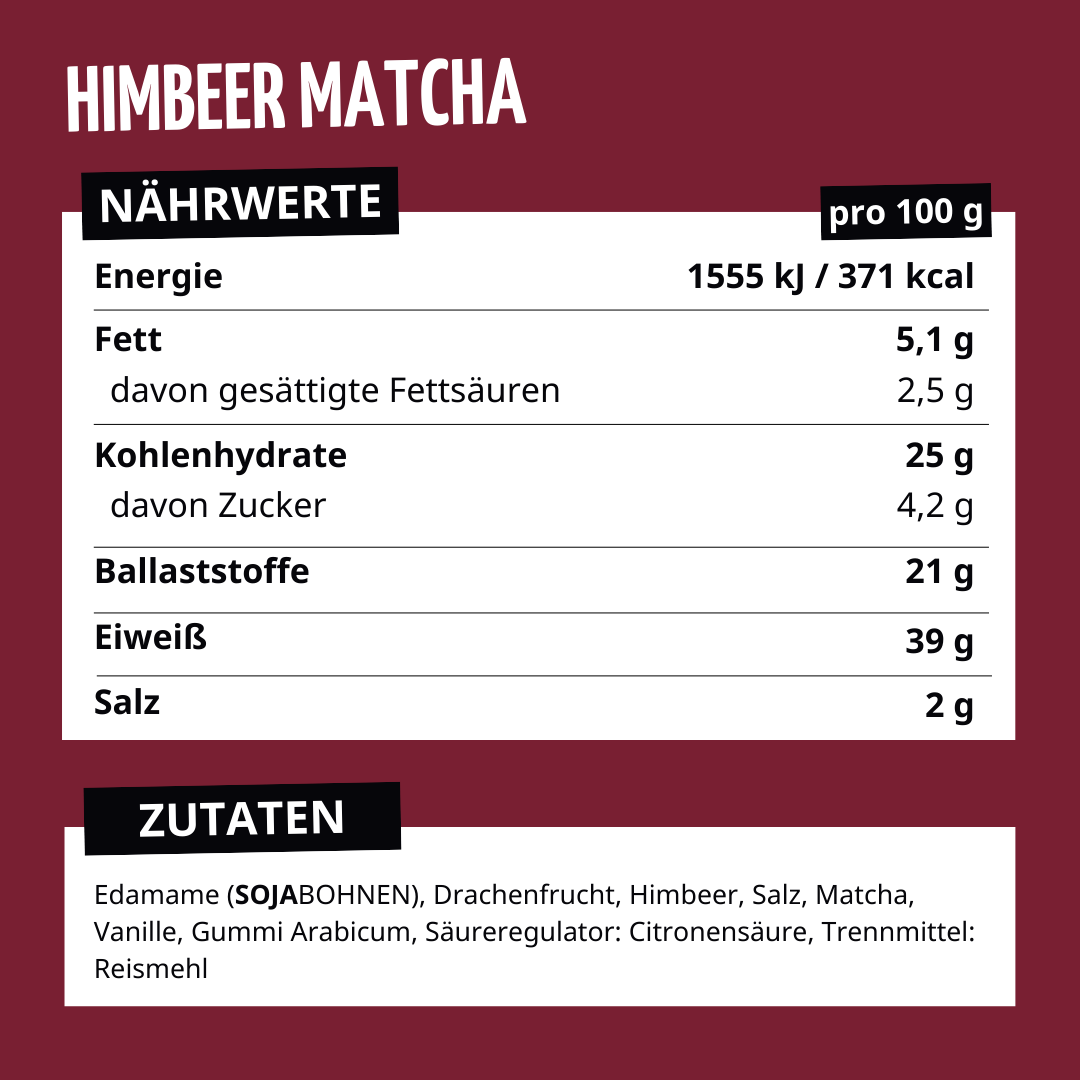 Geröstete Edamame Himbeer Matcha Protein Snack 40g von SOOYFOOD